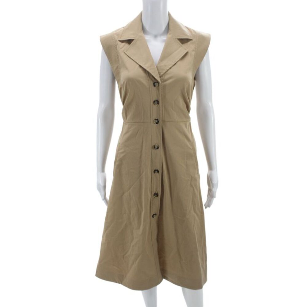 Veronica Beard Women Shirt Dress Tan Collared Sleeveless Mid Calf Size 0
